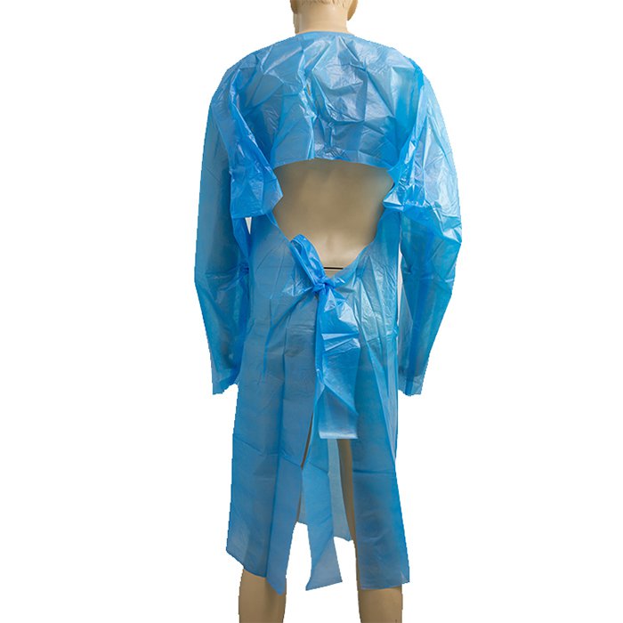 Avental de avental de isolamento CPE de plástico impermeável de manga comprida descartável