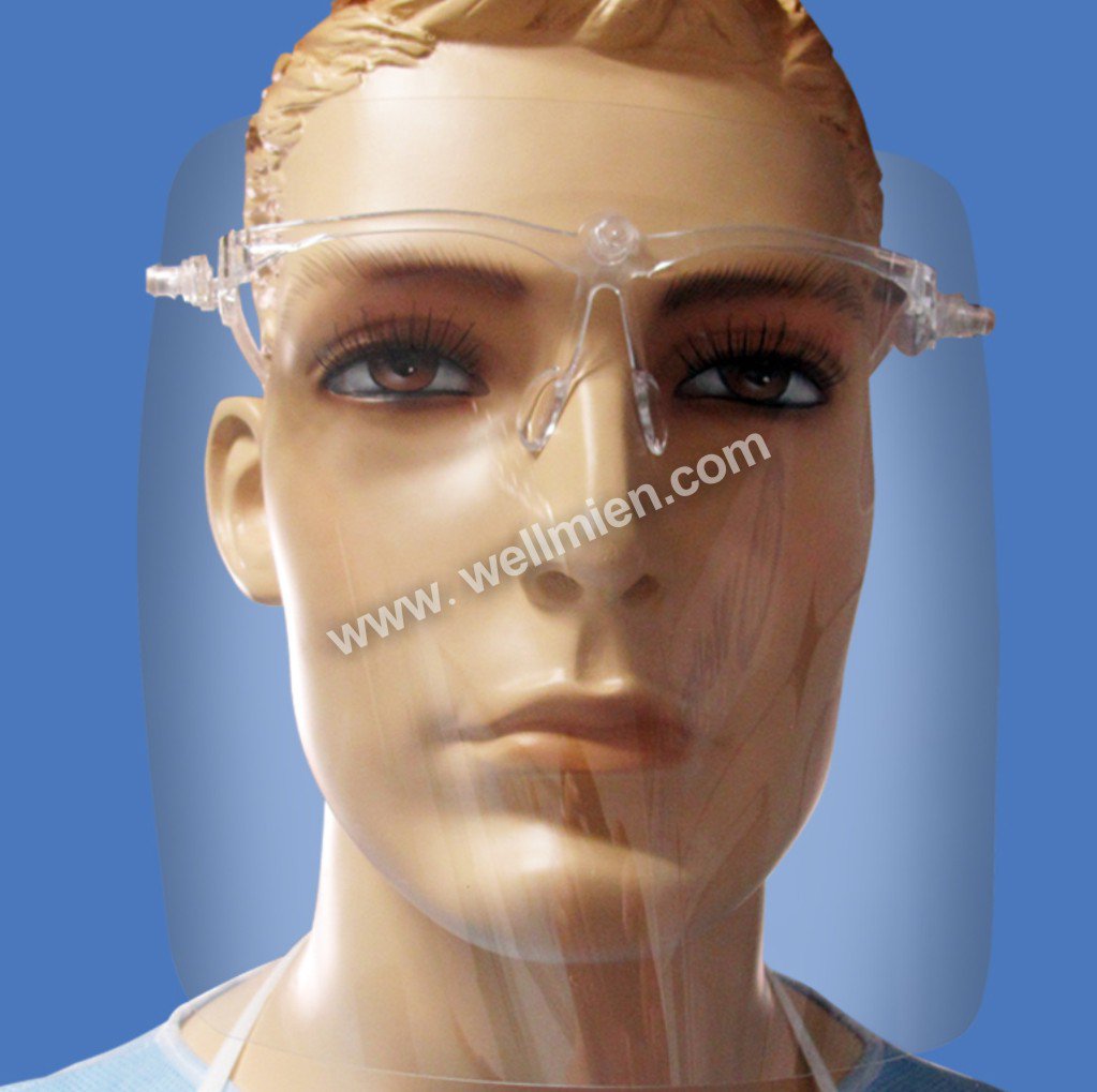 Escudo facial descartável com óculos